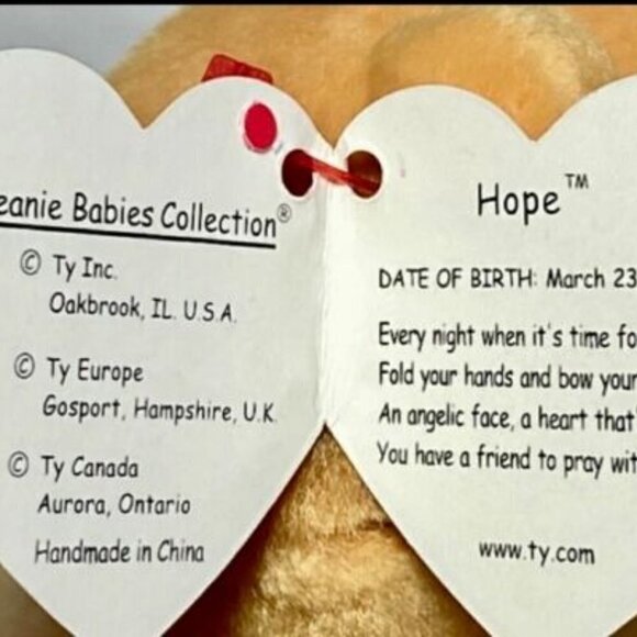 Ty Beanie Baby Original Hope The Praying Bear Retired 1998/1999 Tag Errors VHTF - Picture 9 of 12